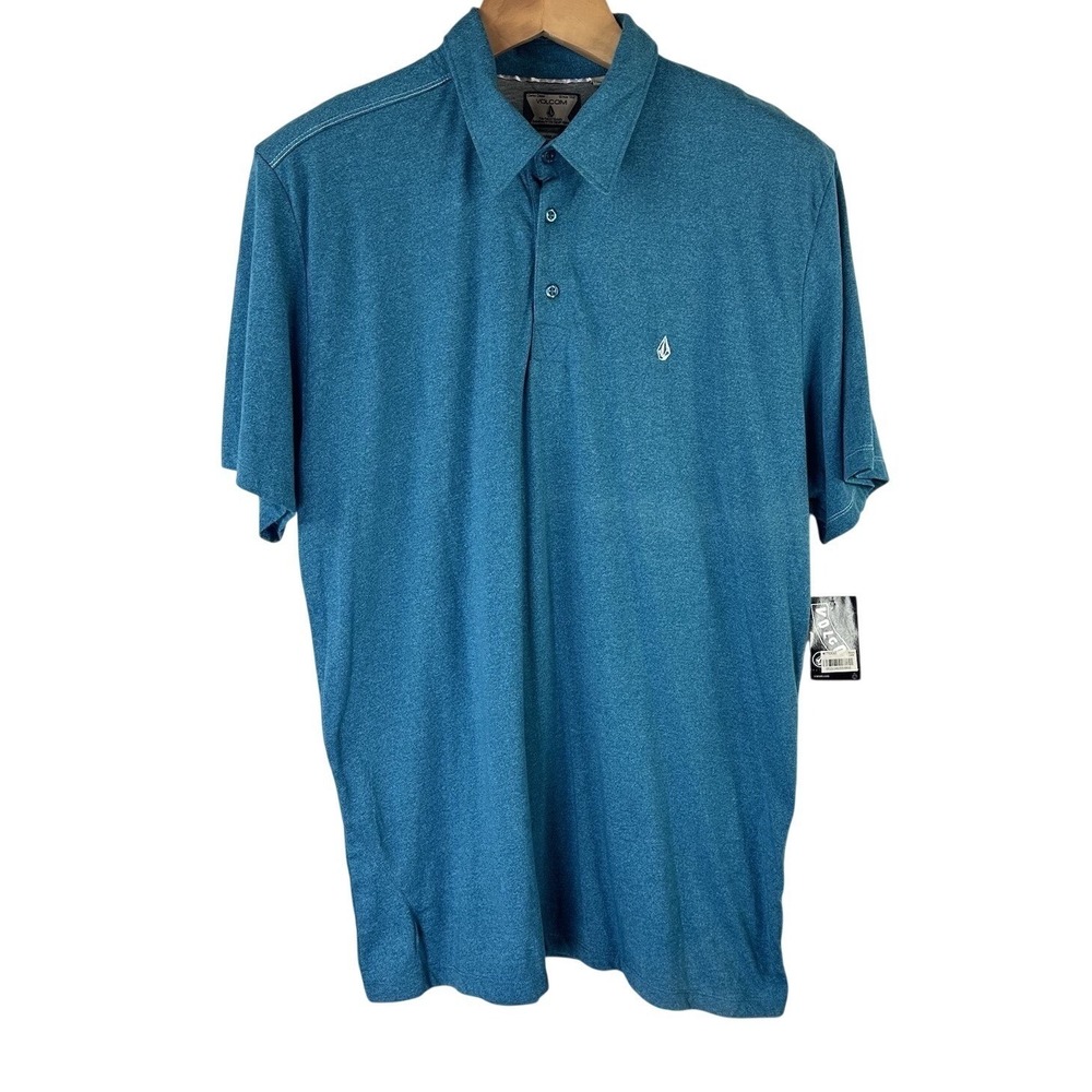 NWT Volcom Y2K Stone Logo Short Sleeve Polo Shirt Blue Cotton Men's XL